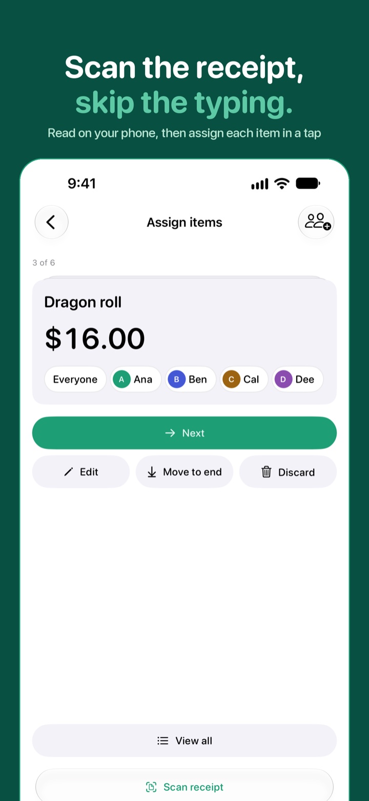 Gratify assigning scanned receipt items one at a time