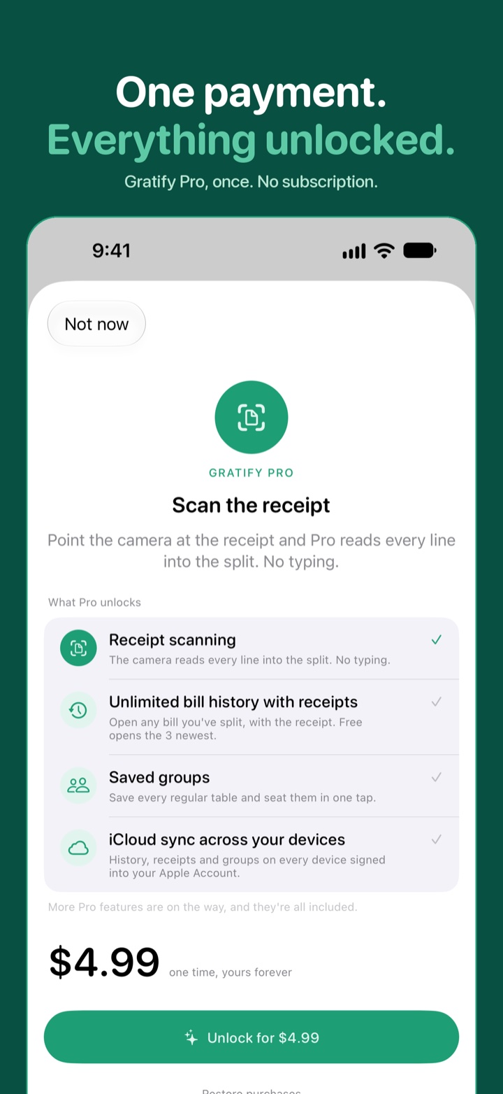 Gratify Pro, a one-time unlock