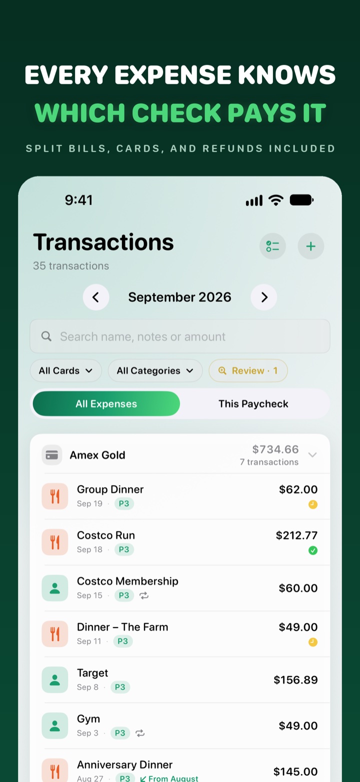 Pebble transactions by paycheck
