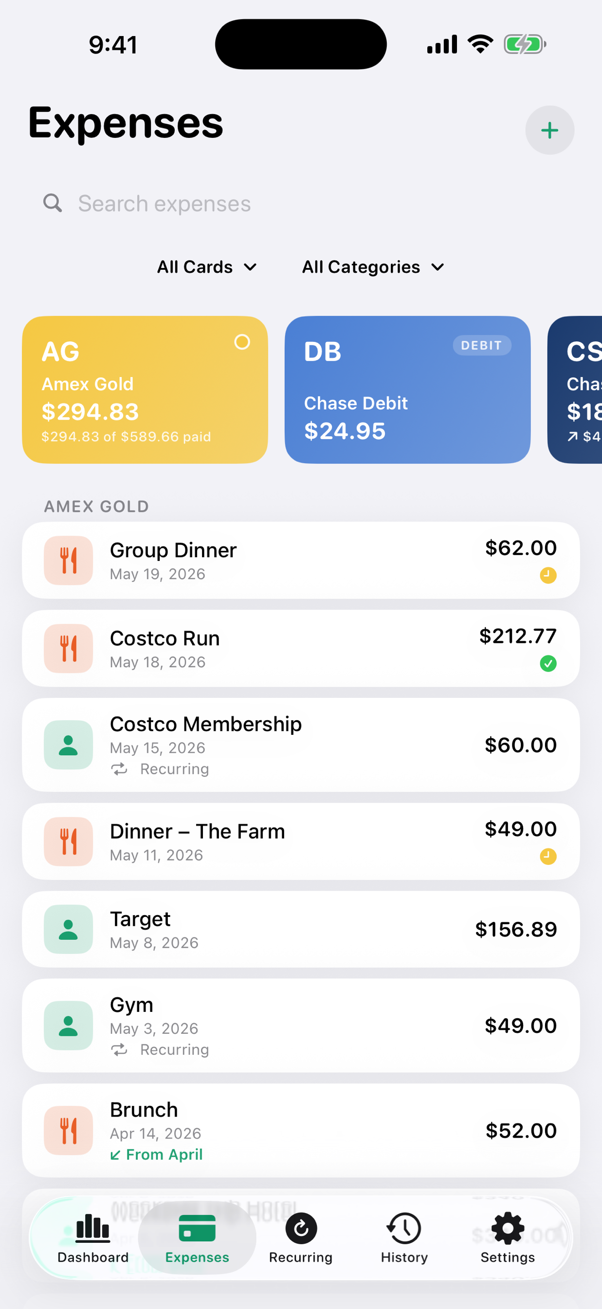 Pebble expenses by paycheck