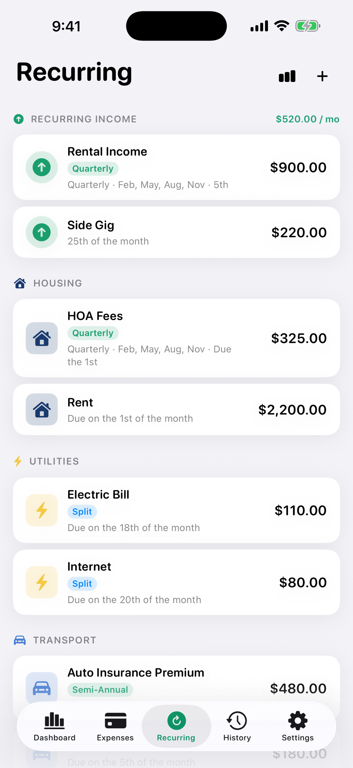Pebble recurring expenses