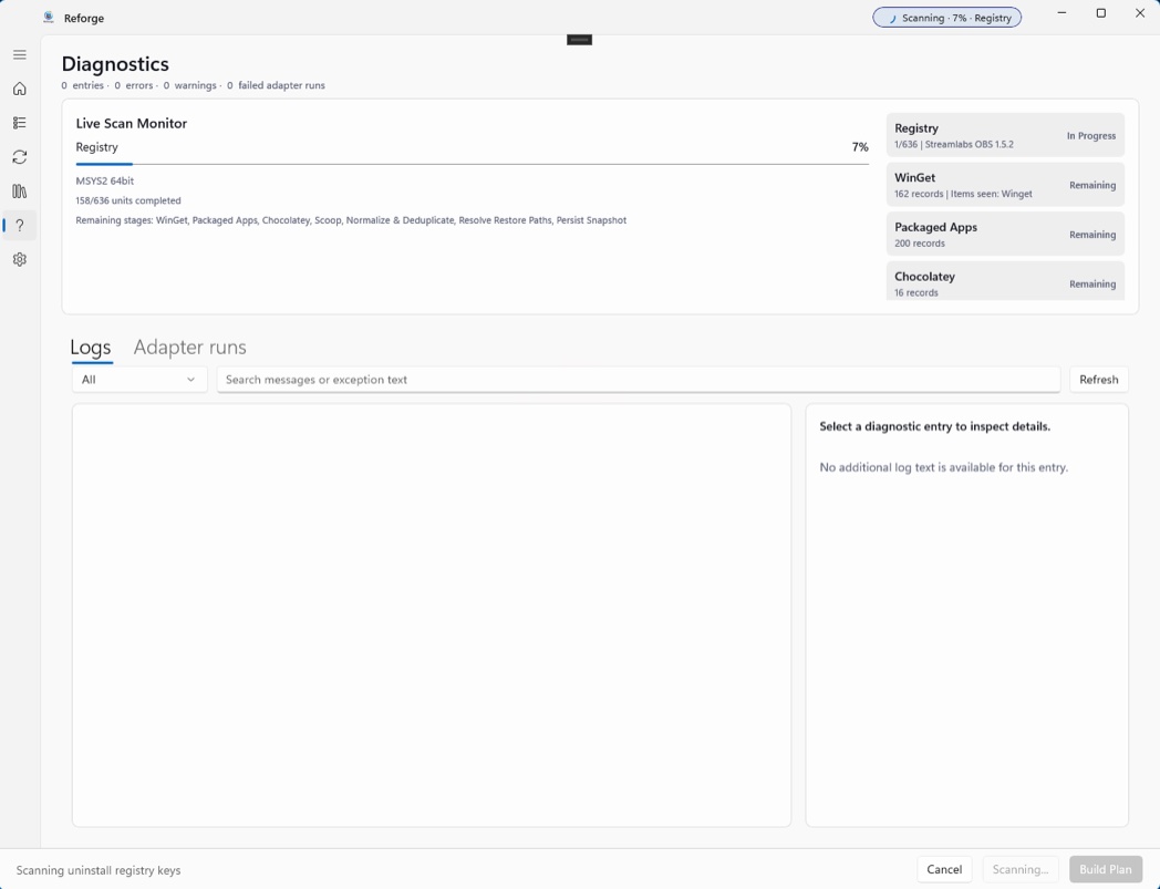 Reforge live scan monitor running across sources
