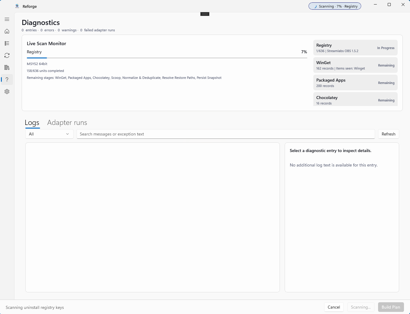 Reforge live scan monitor running across sources
